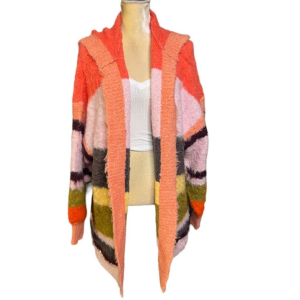 NWT FREE PEOPLE DREAM TEAM HOODED CARDI CARDIGAN SWEATER STRIPED S